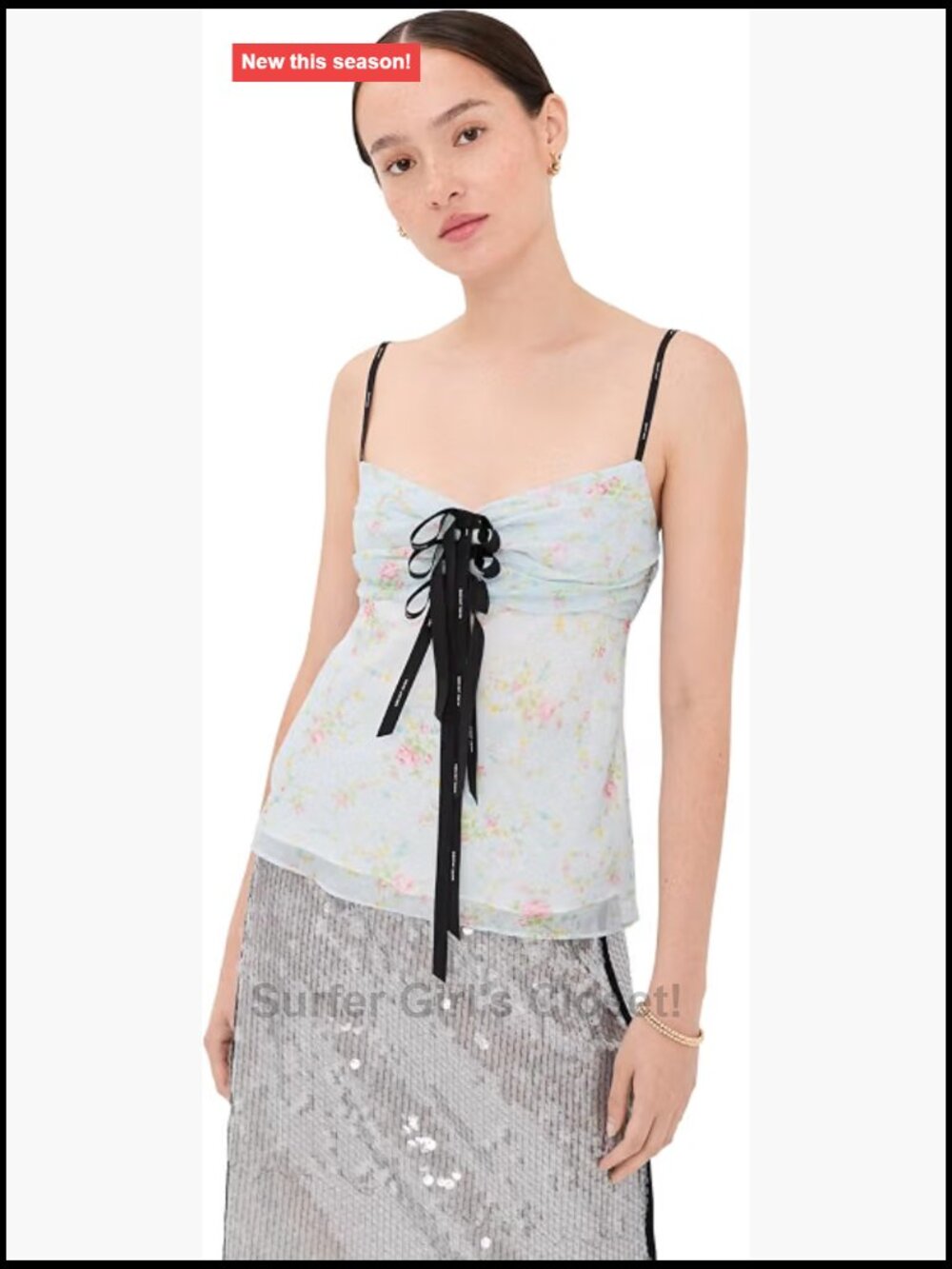 Silky Floral Bow Detail Tank Top Women's Chiffon Blouse